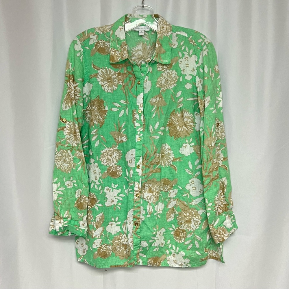 Charter Club 100% Linen Long Sleeve Floral Button Down Shirt